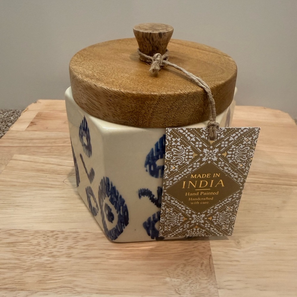 Hand-Painted Ceramic Jar with Wooden Lid